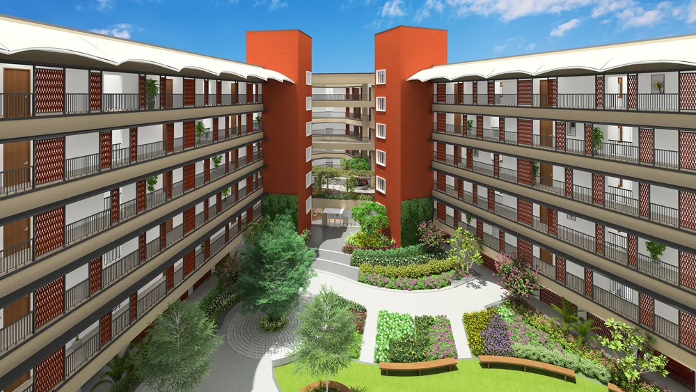 Landscaped courtyard at Harmonia