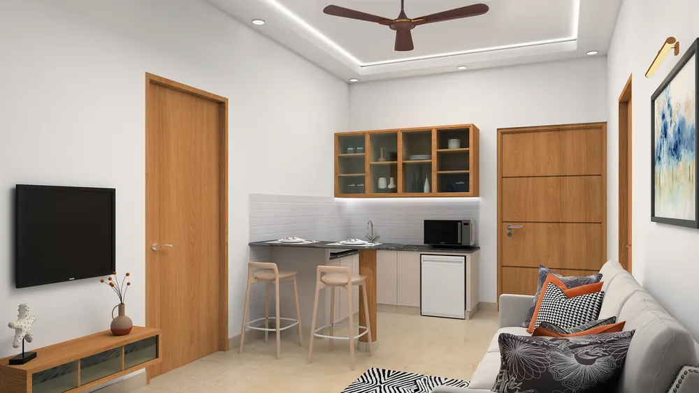 Living area and kitchenette